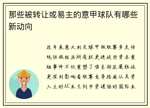 那些被转让或易主的意甲球队有哪些新动向