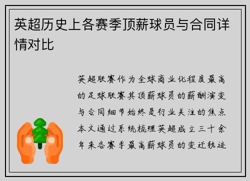英超历史上各赛季顶薪球员与合同详情对比